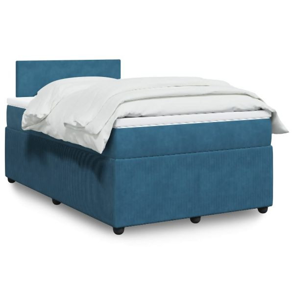 vidaXL Boxspringbett mit Matratze Blau 120x200 cm Samt, 3290008