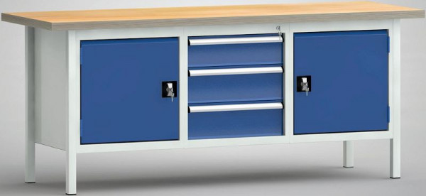 KLW Standard-Werkbank, 2000 x 700 x 840 mm, mit Buchen-Multiplexplatte, WS247N-2000M40-E2074