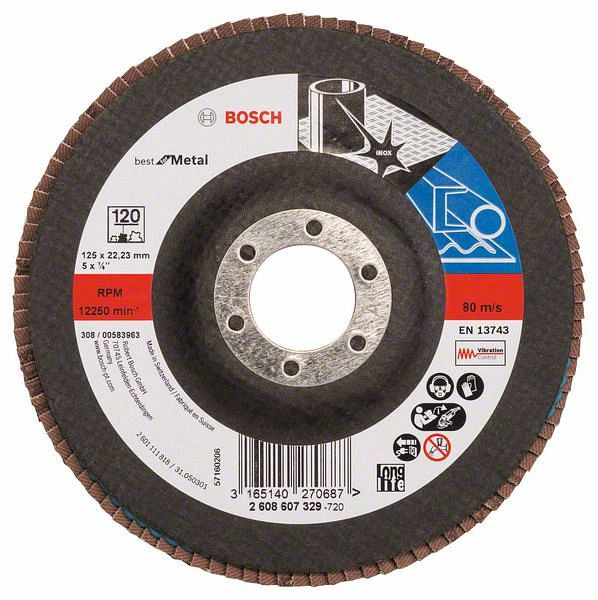 Bosch Fächerschleifscheibe X571 Best for Metal, gerade, 125 mm, 120, Glasgewebe, VE: 10 Stück, 2608607329