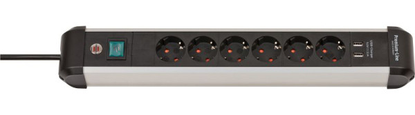 Brennenstuhl Premium-Alu-Line Steckdosenleiste mit USB-Ladefunktion 6-fach 3m H05VV-F 3G1,5, VE: 2 Stück, 1391030610