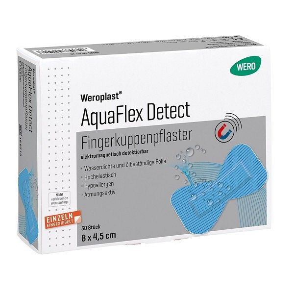 WERO Weroplast AquaFlex Detect Fingerkuppenpflaster 8x4,5 cm, detektierbar, VE: 50 Stück, 180715