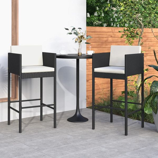 vidaXL Barhocker 2 Stück mit Kissen Schwarz Poly Rattan, 316657