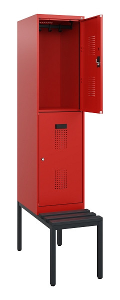 C+P Doppelstöckiger Spind Evolo PLUS, Bank, 2 Fächer, 1950x400x815mm, 3020/3020, Zylinderschloss, Sitzfläche Kunststoff, Sitzbank, 0493505-12 S10160