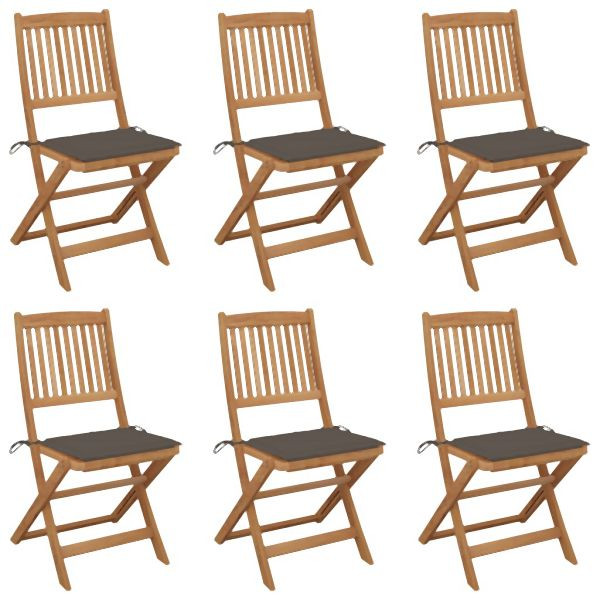 vidaXL Klappbare Gartenstühle 6 Stk. mit Kissen Massivholz Akazie, 3065496