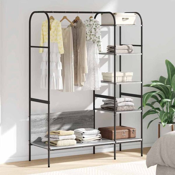 vidaXL Kleiderständer mit Regal Grau 120 x 44 x 160 cm Holzwerkstoff, 868448