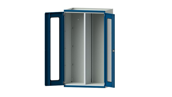 ANKE Werkbänke Schwerlastschrank, Modell 200, 1085 x 690 x 1950 mm, Sichtausschnitt aus Plexiglas, RAL 7035/5010, 621.030