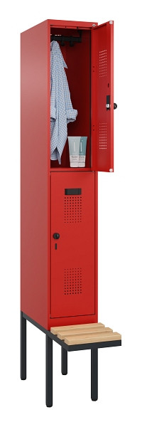C+P Doppelstock-Spind Evolo PLUS, Bank, 2 Fächer, 2120x300x815mm, 3020/3020, Drehriegel, Sitzfläche Buche-Hartholz, 0493407-10 S10025