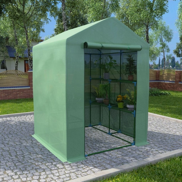 vidaXL Gewächshaus mit Ablagen Stahl 143x143x195 cm, 48167