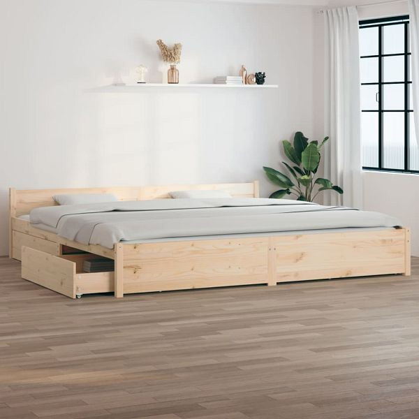 vidaXL Bett mit Schubladen 200x200 cm, Material des Bettgestells: Massives Kiefernholz (unbehandelt), 3103579