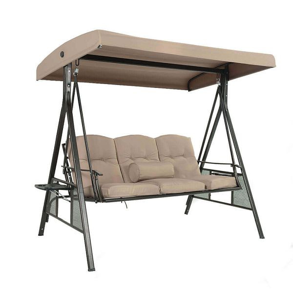 HOME DELUXE Hollywoodschaukel DESCANSO - Beige mit Abdeckung, 49145