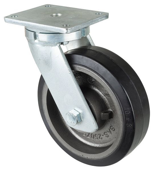 BS Rollen Schwerlastrolle, Rad-Breite 75 mm, Rad-Ø 250 mm, Tragfähigkeit 750 kg, Elastik-Reifen schwarz, Radkörper Guss, Kugellager, RR100.B81.251