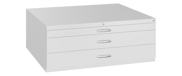 C+P Flachablageschrank Serie 7100_7200, H420xB1100xT765mm, 9016/9016, 2 Schubladenblenden doppelwandig, 7100-100 S10230