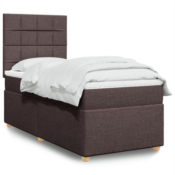 vidaXL Boxspringbett mit Matratze Dunkelbraun 100x200 cm Stoff, 3293494