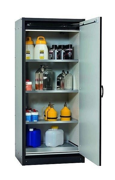 asecos Sicherheitsschrank Q-CLASSIC-30, Q30.195.086.WDR in lichtgrau RAL 7035 mit 3x Fachboden (Edelstahl), 31009-061-30047