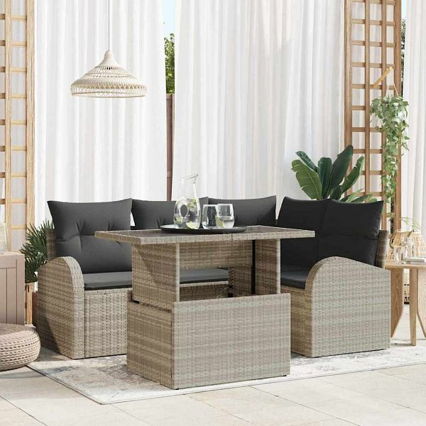 vidaXL Garten-Sofa-Set 5-teilig Hellgrau 100 x 55 x 73 cm Poly-Rattan, 3357375