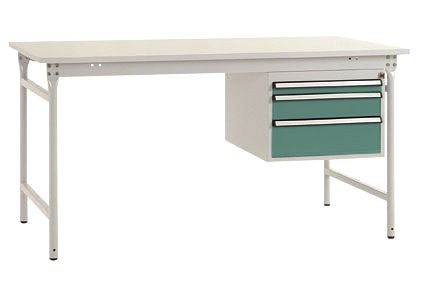 Manuflex Komplett-Beistelltisch BASIS stationär mit Melamin-Platte + Gehäuse-Unterbau, BxTxH: 1500 x 800 x 780 mm, graugrün, BB5281.0001