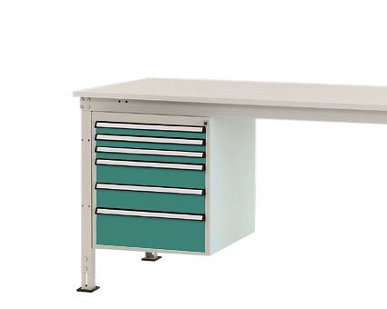 Manuflex Gehäuse-Unterbau Stationär, Nutzhöhe 500 mm mit 6 Schubfächer, für Tischtiefe 1200 mm, Graugrün, ZB4914.0001