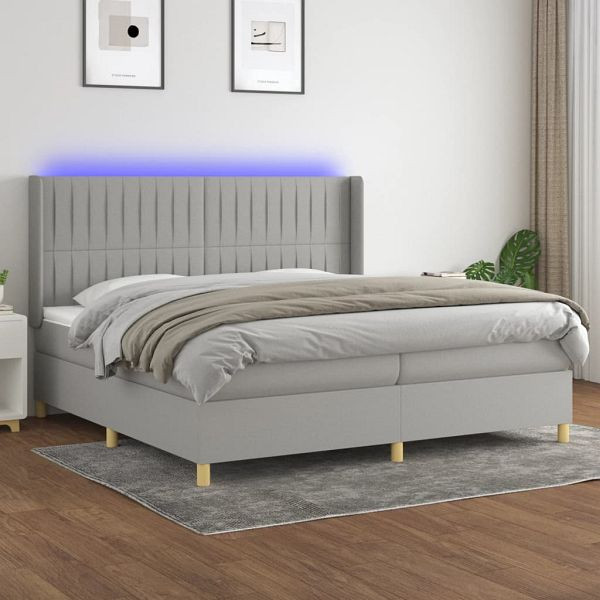vidaXL Boxspringbett mit Matratze & LED Hellgrau 200x200 cm Stoff, 3139061