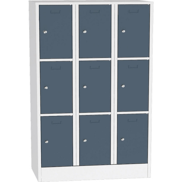 Deskin Schließfach-Stahlschrank SYSTEM SP1 COLOR, Korpus Lichtgrau, Türen Blaugrau, H 1850 x B 1200 x T 500 mm, Zylinderschloss, 350 mm, 281985