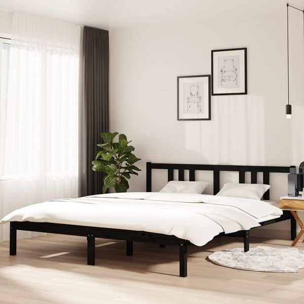 vidaXL Massivholzbett Schwarz 160x200 cm, Material des Bettgestells: Massives Kiefernholz, 814898