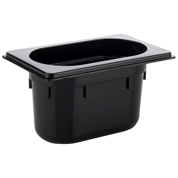 APS GN 1/9 Behälter, 17,6 x 10,8 cm, Tiefe: 100 mm, Polycarbonat, schwarz, 1 Liter, 82081