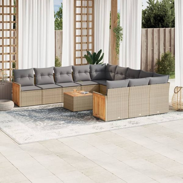 vidaXL 13-teilig Garten-Sofagarnitur mit Kissen Beige Poly Rattan, 3226591