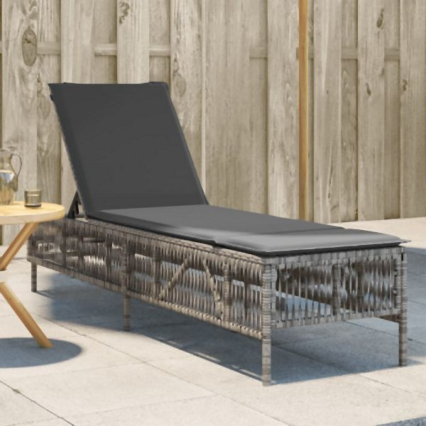 vidaXL Sonnenliege mit Auflage Grau Poly Rattan, 4002739