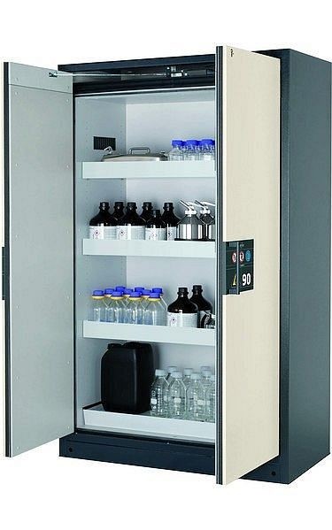 asecos Sicherheitsschrank Q-PEGASUS-90, Q90.195.120.WDAC in reinweiß RAL 9010 mit 3x Wannenboden Standard (Stahlblech), 30002-050-30007