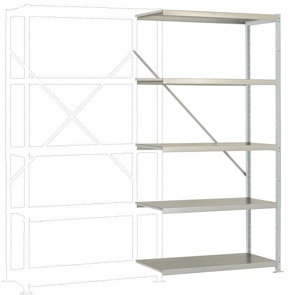 Manuflex Mittelschweres Fachboden-Steckregal Anbauregal mit 5 Stahlböden, HxBxT = 2000 x 1000 x 600 mm, lichtgrau, RP1120.7035