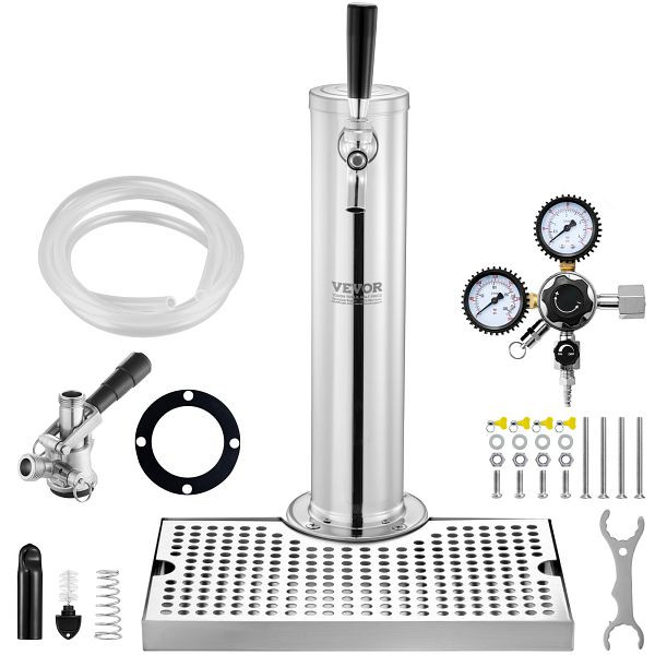 VEVOR Bierturm-Satz, für Einzelzapfhahn, aus Edelstahl mit Doppelmessgerät W21.8-Regler & S-System-Fasskupplung, für Partys zu Hause, LTJZSBDYQOHQ30SL6V0