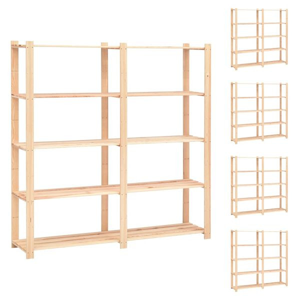 vidaXL Lagerregale 5 Böden 5 Stück 170x38x170cm Massivholz Kiefer 500kg, 3051111