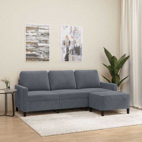 vidaXL 3-Sitzer-Sofa mit Hocker Dunkelgrau 180 cm Samt, 3201056