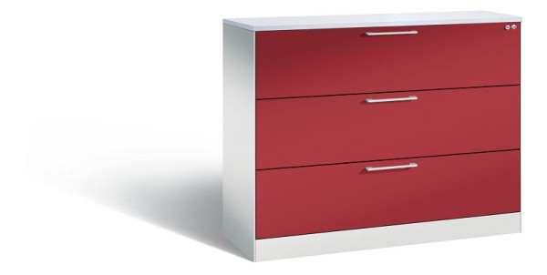 C+P Schubladenschrank Asisto, H1010xB1200xT435 mm, Lichtgrau/Rubinrot/DBS Hellgrau, 146041-313 S10162
