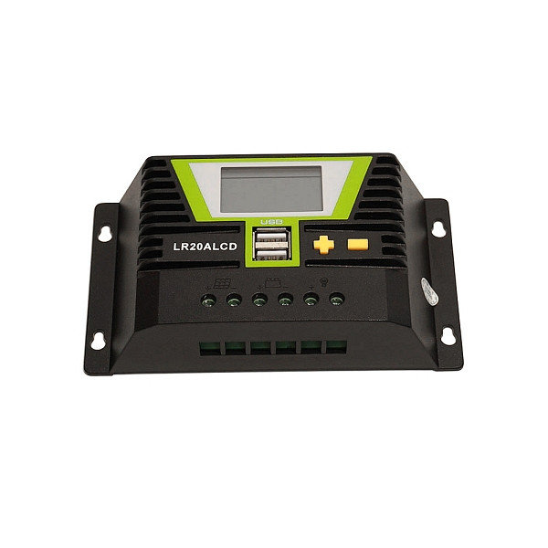 WATTSTUNDE Solar Laderegler 20A LR20ALCD mit Dual USB-Anschluss und LCD-Anzeige für 12V / 24V, 300-4520