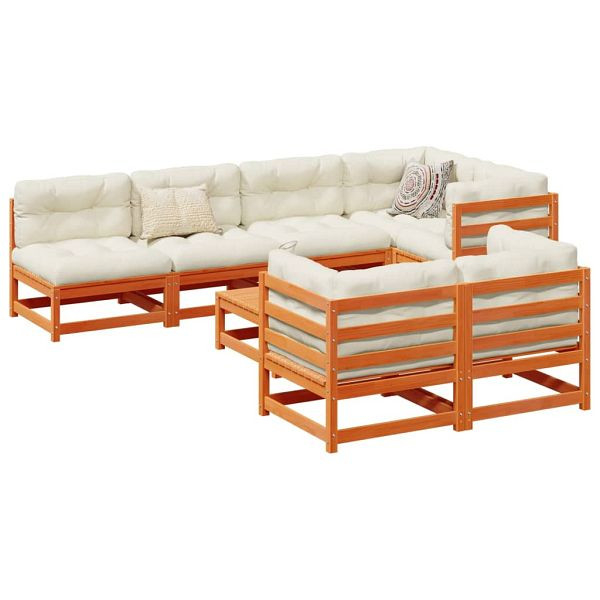 vidaXL 8-teilig Garten-Sofagarnitur mit Kissen Wachsbraun Kiefernholz, 3299347
