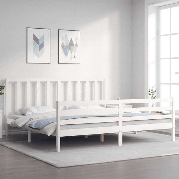 vidaXL Massivholzbett mit Kopfteil Weiß 200x200 cm, 3193812