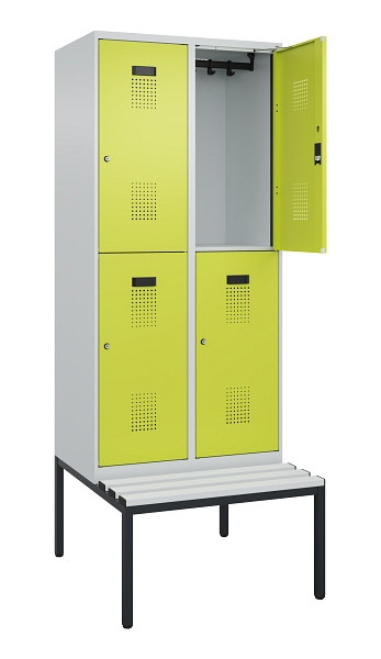 C+P Doppelstock-Spind Evolo PLUS, Bank, 4 Fächer, 2120x800x815mm, 7035/0024, Zylinderschloss, Sitzfläche Kunststoff, Sitzbank, 0493507-22 S10123