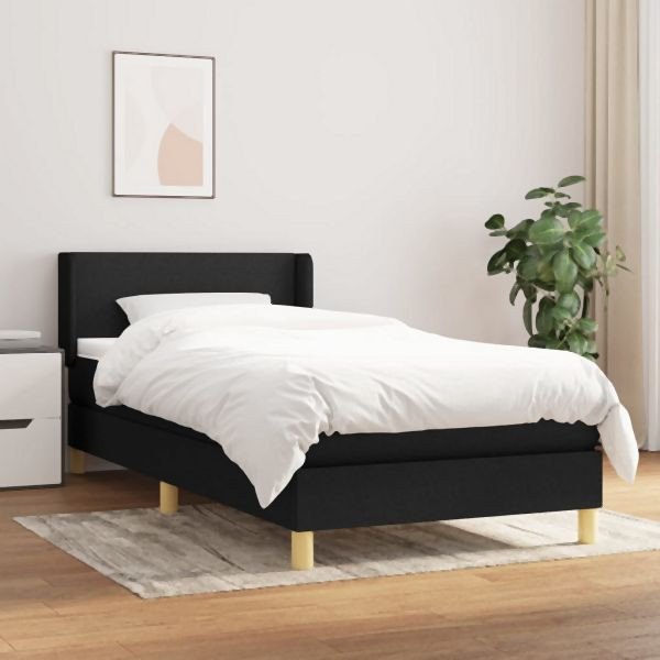vidaXL Boxspringbett mit Matratze Schwarz 90x190 cm Stoff, 3130075