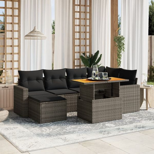 vidaXL 7-teilig Garten-Sofagarnitur mit Kissen Grau Poly Rattan, 3275594
