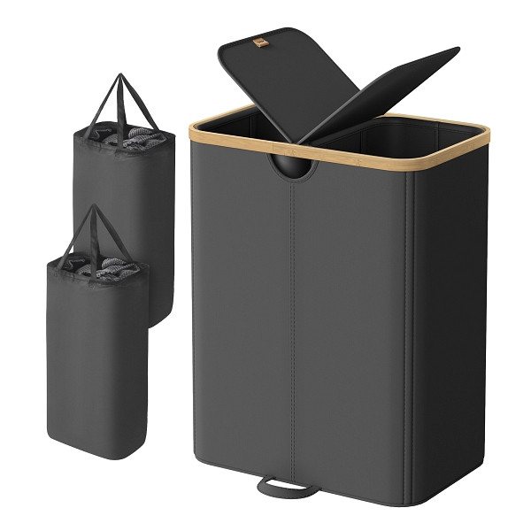 SONGMICS Wäschekorb, Schwarz-Beige, 52x38,5x75 cm, LCB523B01