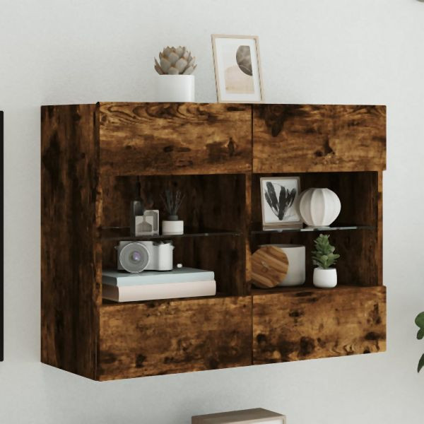 vidaXL TV-Wandschrank mit LED-Leuchten Räuchereiche 78,5x30x60,5 cm, 837103