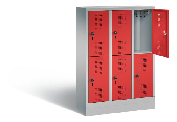 C+P Kindergarten-Spind doppelstöckig Evolo, H1300xB900xT300mm, Farbe: Weißaluminium / feuerrot, 483203-30 S10074