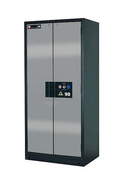 asecos Sicherheitsschrank Q-CLASSIC-90, Q90.195.090 in reinweiß RAL 9010 mit 4x Auszugswanne Standard (Edelstahl), 30041-050-30056