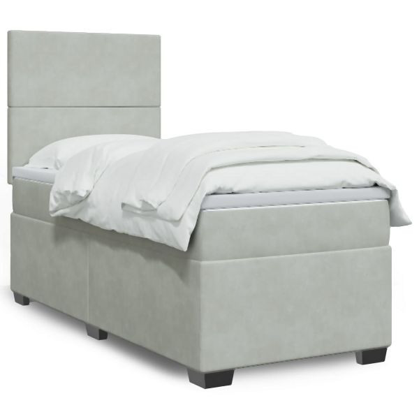 vidaXL Boxspringbett mit Matratze Hellgrau 90x200 cm Samt, 3290804