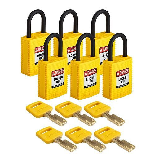 Brady Vorhängeschlösser SafeKey, Nylon, VE: 6 Stück, lichte Bügelhöhe, 25,40 mm, gelb, 311825