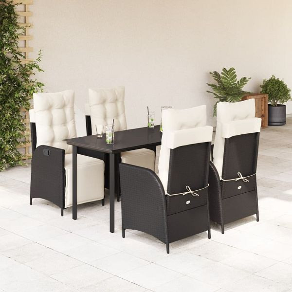 vidaXL 5-teilig Garten-Essgruppe mit Kissen Schwarz Poly Rattan, 3213387