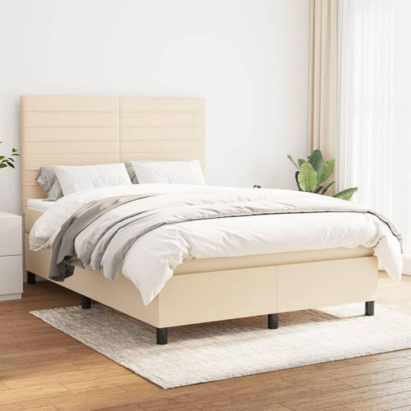 vidaXL Boxspringbett mit Matratze Creme 140x200 cm Stoff, 3141862