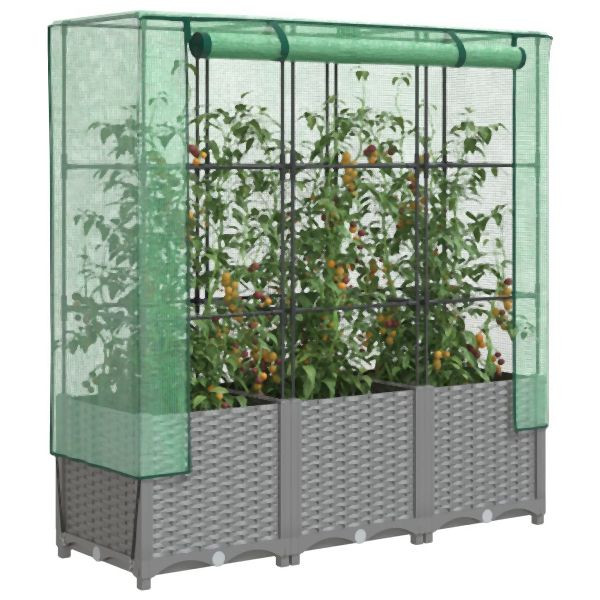 vidaXL Hochbeet mit Gewächshaus-Aufsatz Rattan-Optik 120x40x138 cm, 4015857