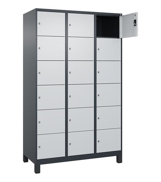 C+P Schließfachschrank Evolo PLUS, mit Füßen, 18 Fächer, 1950x1200x500mm, 7016/7035 Lichtgrau, 049010-326 S10017