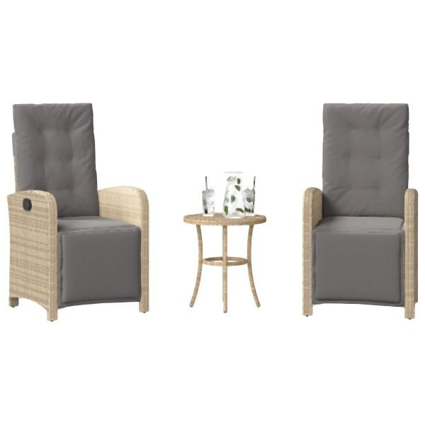 vidaXL 3-teilig Bistro-Set mit Kissen Beigemischung Poly Rattan, 365205